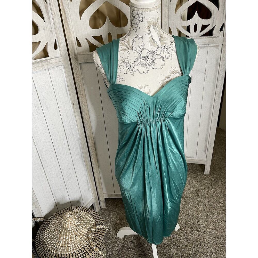 BCBG Maxazria Satin Sheen Teal Sleeveless Dress Party Size Medium